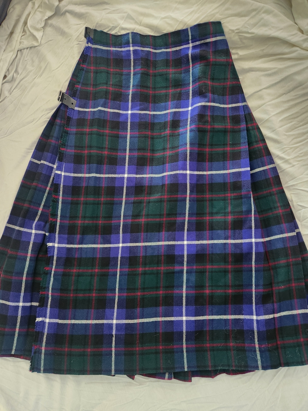 Plaid A-Line Wrap Skirt in Green & Blue